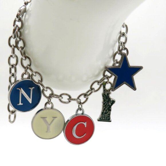 New York City Charm Bracelet Statue Of Liberty Star Letters Silver Tone Chain - Picture 4 of 11